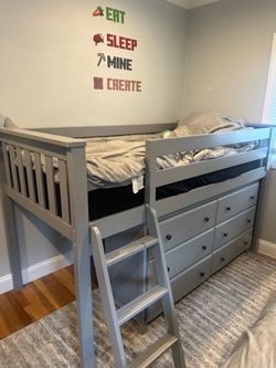 Gray Twin Loft Bed Frame with Ladder – Excellent Space Saver