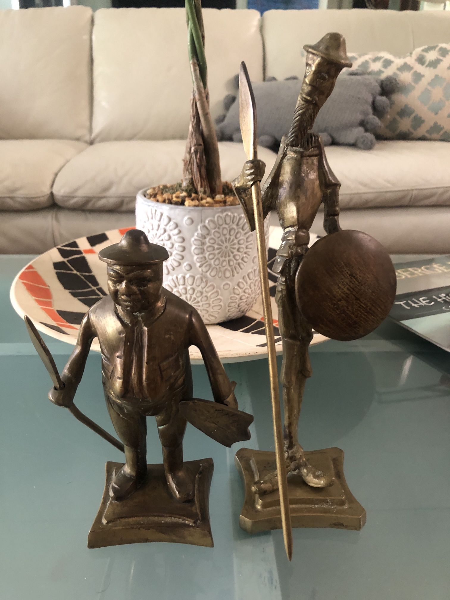 11” midcentury  Don Quixote and Sancho Panza Standing Brass/bronze Sculptures