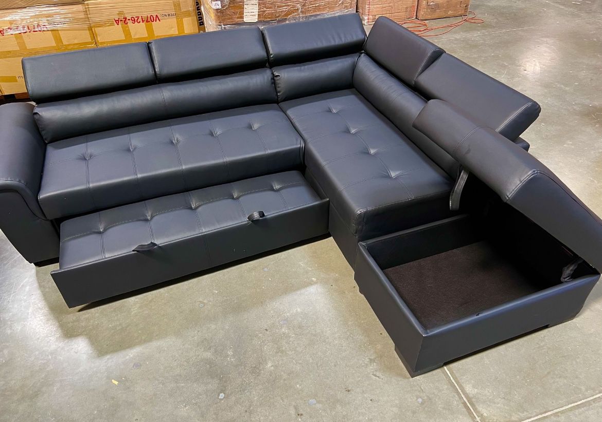 New! Black Sectional, Sectional Sofa, Black Faux Leather Sectional Sofa Bed, Sectional Sofa With Pull Out Bed, Sofabed, Sleeper Sofa, Large Sofa Bed