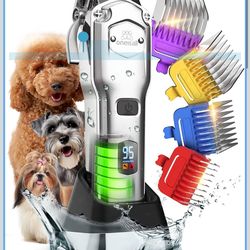 oneisall Professional Dog Grooming Clippers: Cordless Rechargeable Thick Hair Clipper with Detachable Metal Combs, Low Noise Heavy-Duty Pet Clippers f