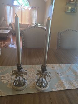 Antique candle holders with marble base