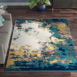 Area Rug 7'10" x 10'10” (Blue/Yellow/Beige)