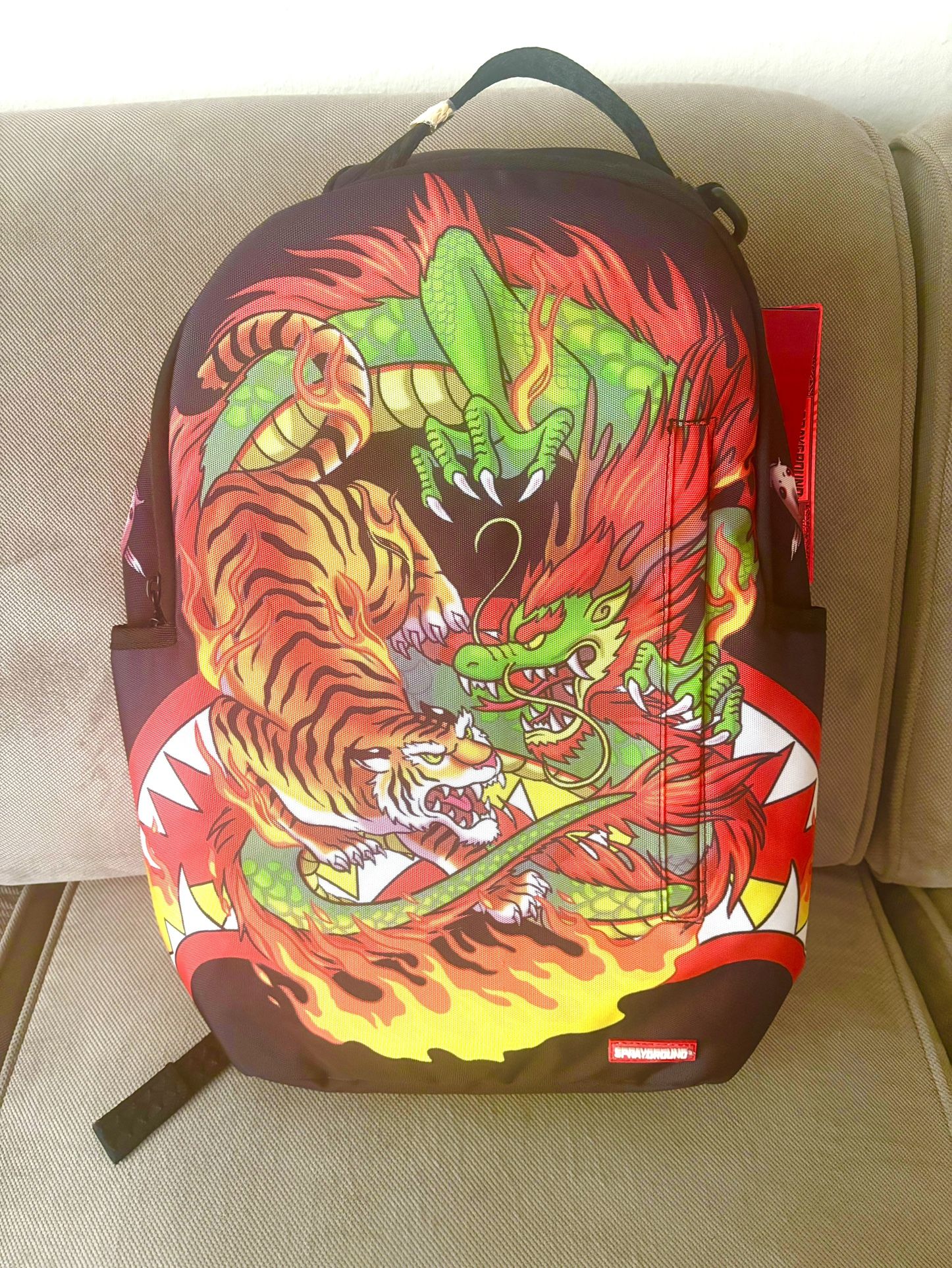 SprayGround Backpack Bookbag Tiger And Fire Dragon