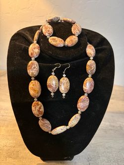 Stone Bead Necklace, Bracelet, and Earring Set