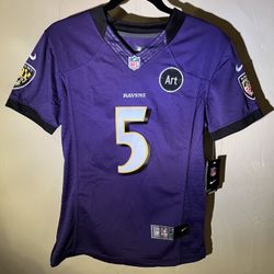 Nike NFL On-field Flacco #5 Baltimore Ravens Womens Medium Athletic Jersey Art Patch New