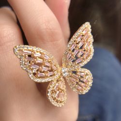 New Large Gold Plated Butterfly Ring, Adjustable Size 
