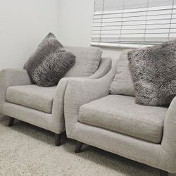 Two Modern Confortable Accent Chairs/Sofas with Large Throw Pillows