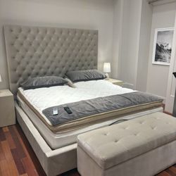 Saatva (Floor Model) Marbella Upholstered Bed Frame - King Size, Taupe Vintage Velvet