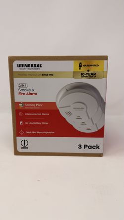 Universal Security 3 Pack Hardwired +10yr Battery Smoke Detector Fire Alarm