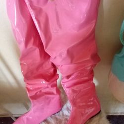 Pink Faux Patent Leather Over Knee Boots SZ 12
