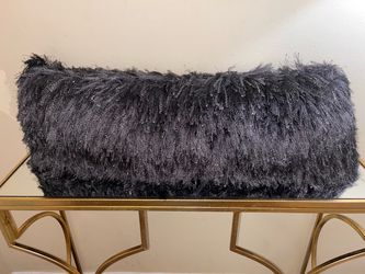 Charcoal Gray Shaggy Metallic Lumbar Pillow