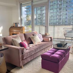 Purple Fuchsia Velvet Tufted Storage Ottoman Bench