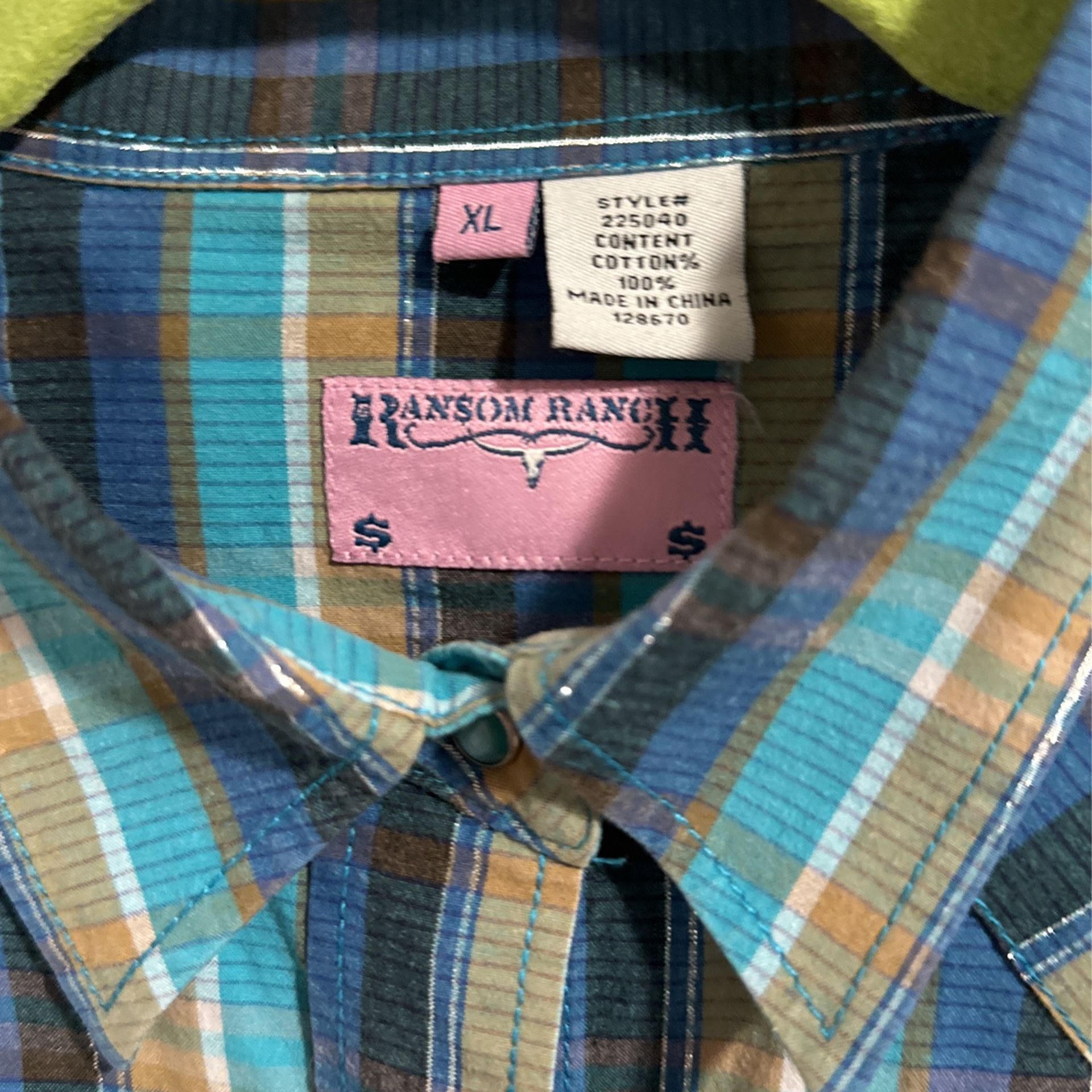 Ransom, Ranch, Cotton ExtraLarge, Snap Front Plaid with snap button