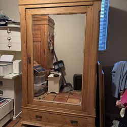 Solid Cedar Armoire With Mirrored Door
