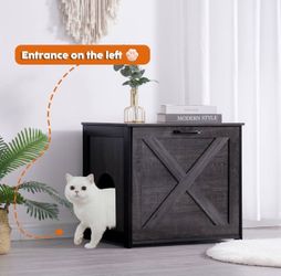 Cat Litter Box Enclosure, Hidden Litter Box Furniture, 23.6 Inches Drop-down Door, Reversible Entrance Can Be on Left or Right, Wooden Cat Washroom Fu