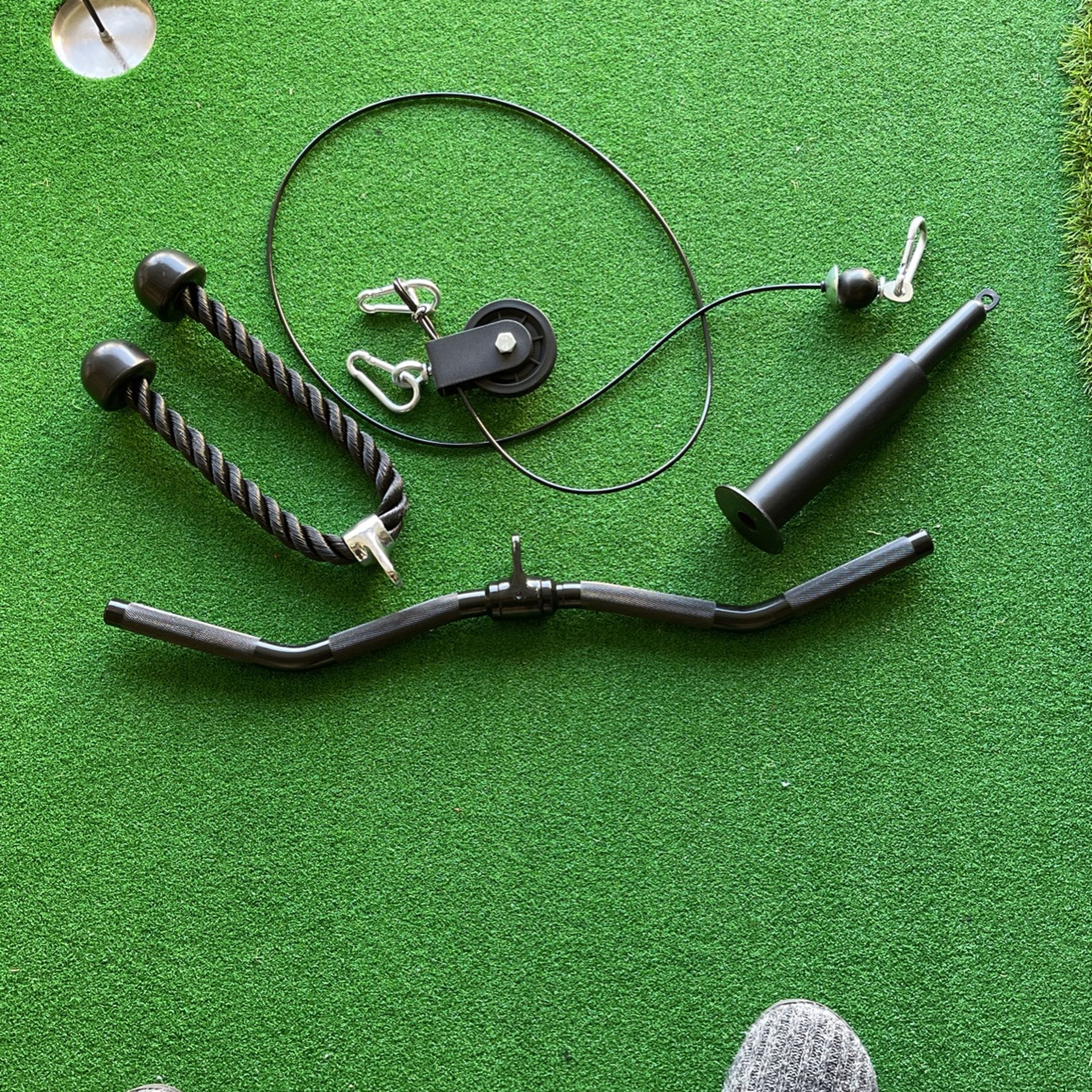 Curl Bar, Rope, And Weights Pulley System - Like New