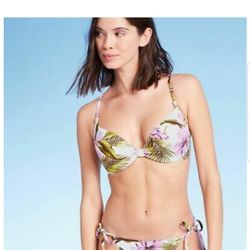 34C/Women's Lightly Lined Textured Bikini Top And Bottoms
