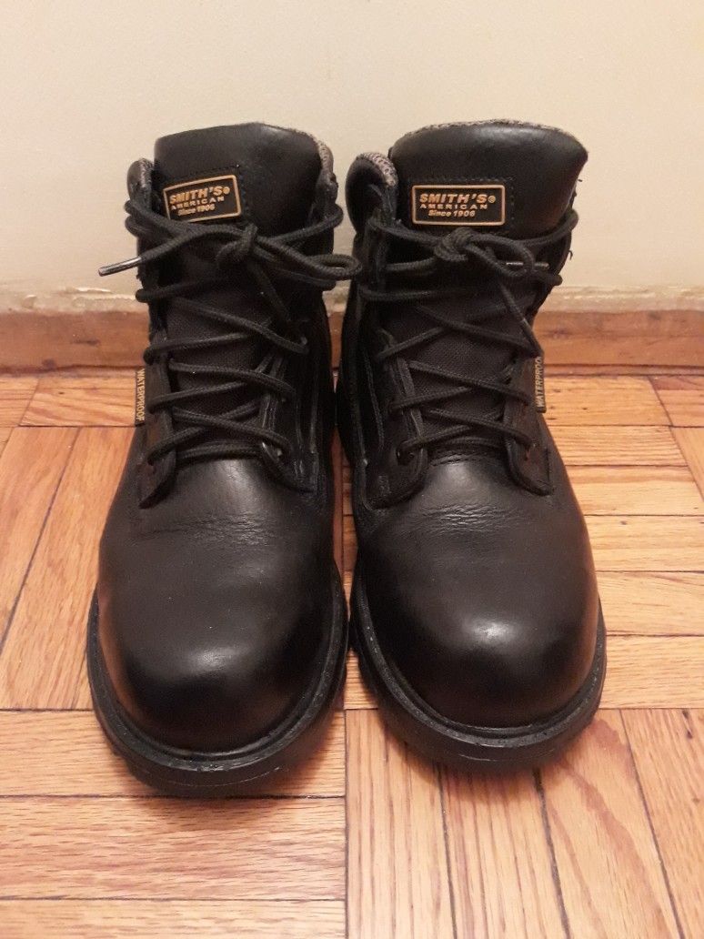 SMITH'S AMERICAN TROOPER WATERPROOF LEATHER BOOTS, BLACK, HARD TOE - 7.5 M