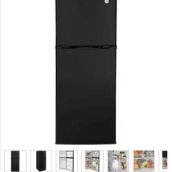 24 Volt , GE GPV10FGNBB 24 Inch Top Freezer Refrigerator with 9.8 Cu. Ft. Capacity, Internal Compressor, LED Lighting, Deep Spillproof Glass Shelves, 