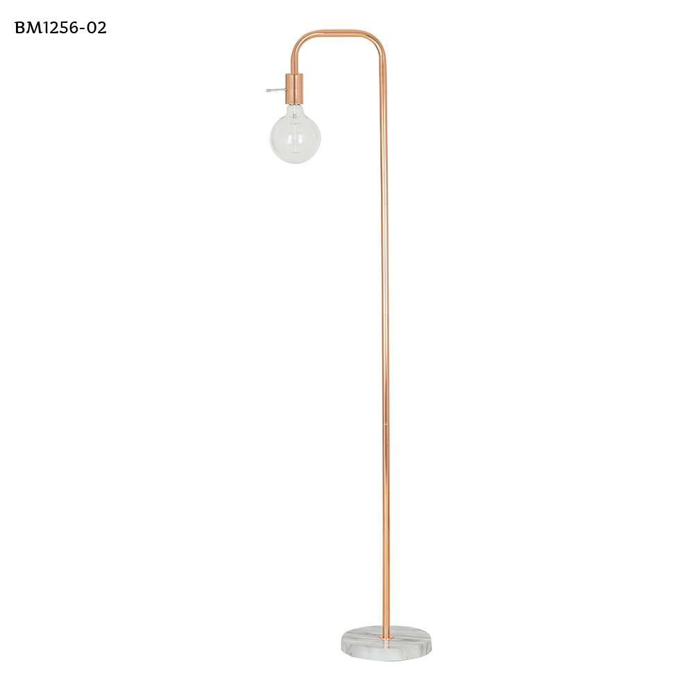 Cresswell 62 in. Rose Gold and White Faux Marble Base Floor Lamp and LED Bulb Included