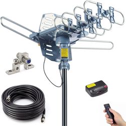 ★★★PBD Amplified Outdoor TV Antenna, 360° Remote Rotation, 59 ft RG6 Cable ★★★