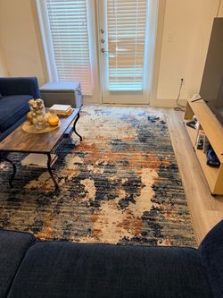 Abstract Area Rug Blue Rust Cream