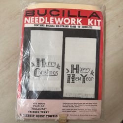 Vintage Bucilla Holiday Fingertip Guest Towels Cross Stitch Kit #8904 Christmas