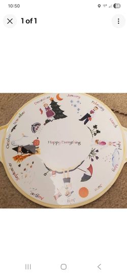 Happy Everything Round Serving Platter BED BATH and BEYOND 12 Months Holiday with Handles