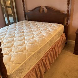 Solid Cherry Wood Queen Frame, Mattress, Box