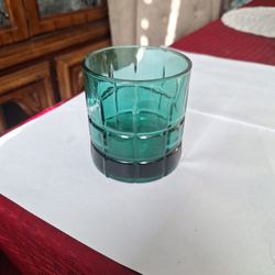 Vintage Anchor Hocking Tartan Old Fashion Rocks Low Ball Green Glasses Set Of 2 10.5oz