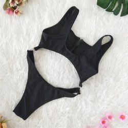 Princess Polly Zip-Up Cut-Out Brazillian Monokini Swimwear, Black, Size Medium