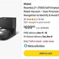Brand New Roomba J7+ Self Emptying Robot Vacuum 