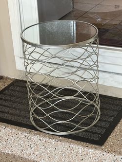 Silver Side Table with Mirror Top 14x18