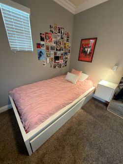 Ikea Malm Twin Bed Frame and wall mounted side table