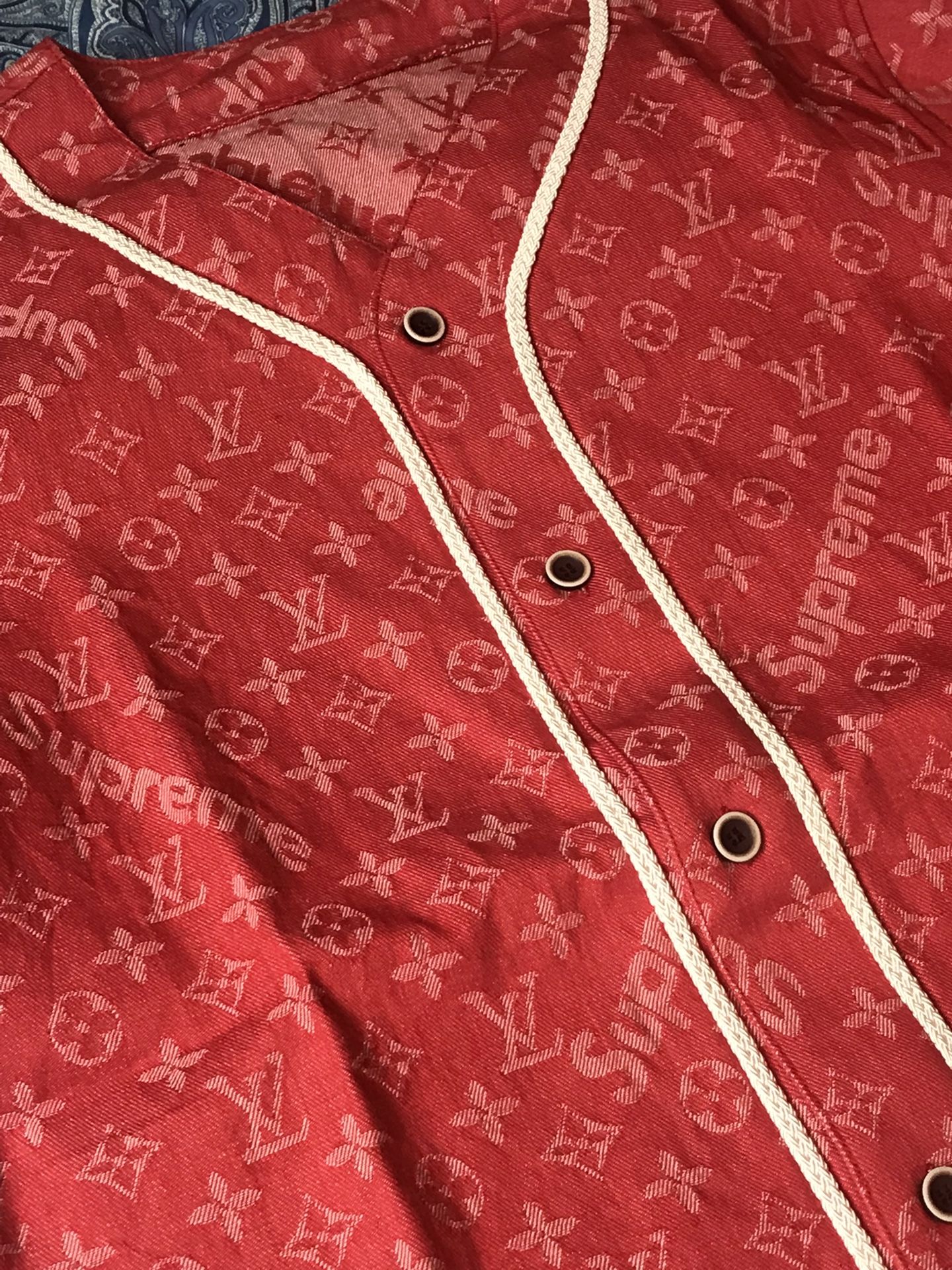 LV Supreme Red Baseball Jersey 🔥