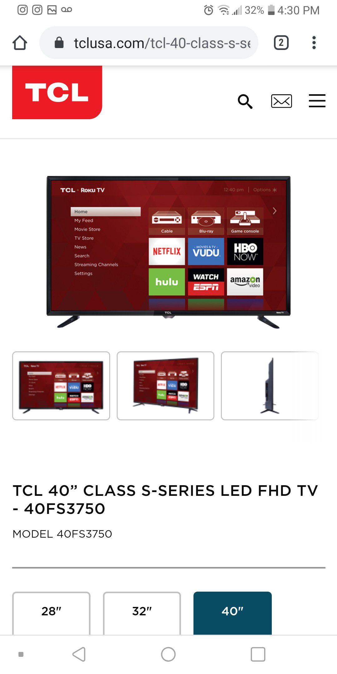 Tcl 40 in roku smart tv