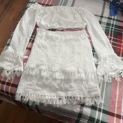 White Two Piece Skirt With Top