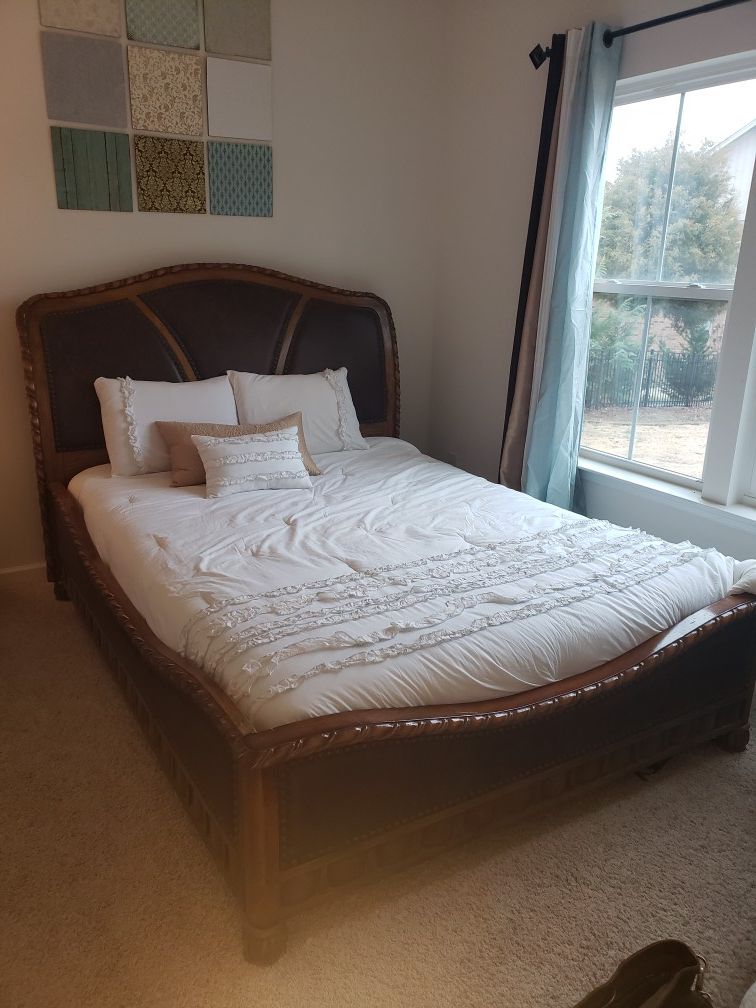 Queen framed bed and dresser