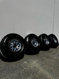 KMC KM549 GRS 6x135 and 6x5.5 17" Wheels With 33” BFGoodrich K02 All-Terrain Tires Machined with Black Lips