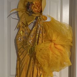 Yellow Cocktail Dress With Hat 