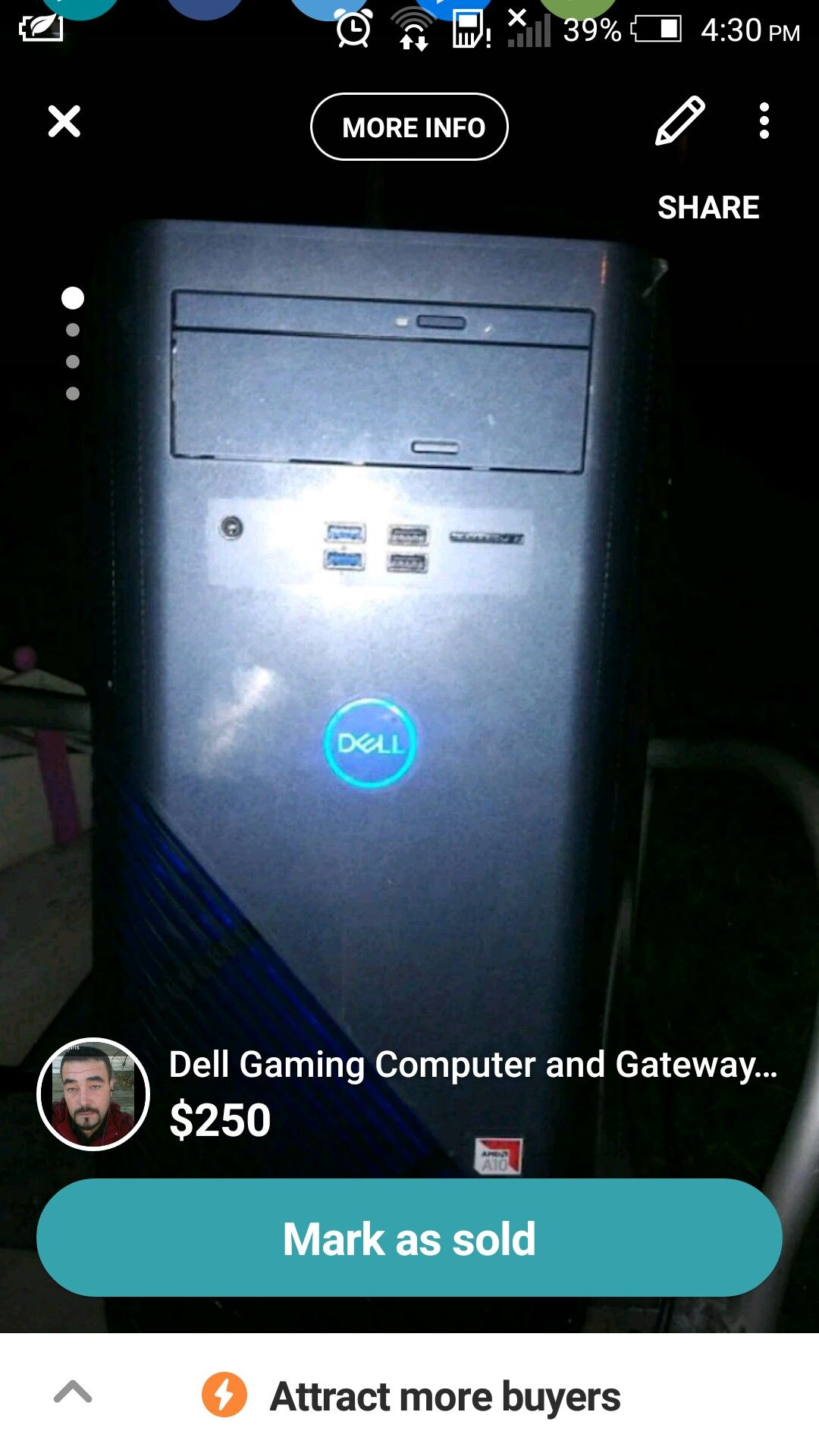 Dell gaming computer + 19-21" Gateway tv/monitor