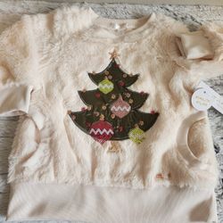 Tahari Baby Cozy Cream Faux Fur Christmas Tree Shirt In Size 18M - NWT