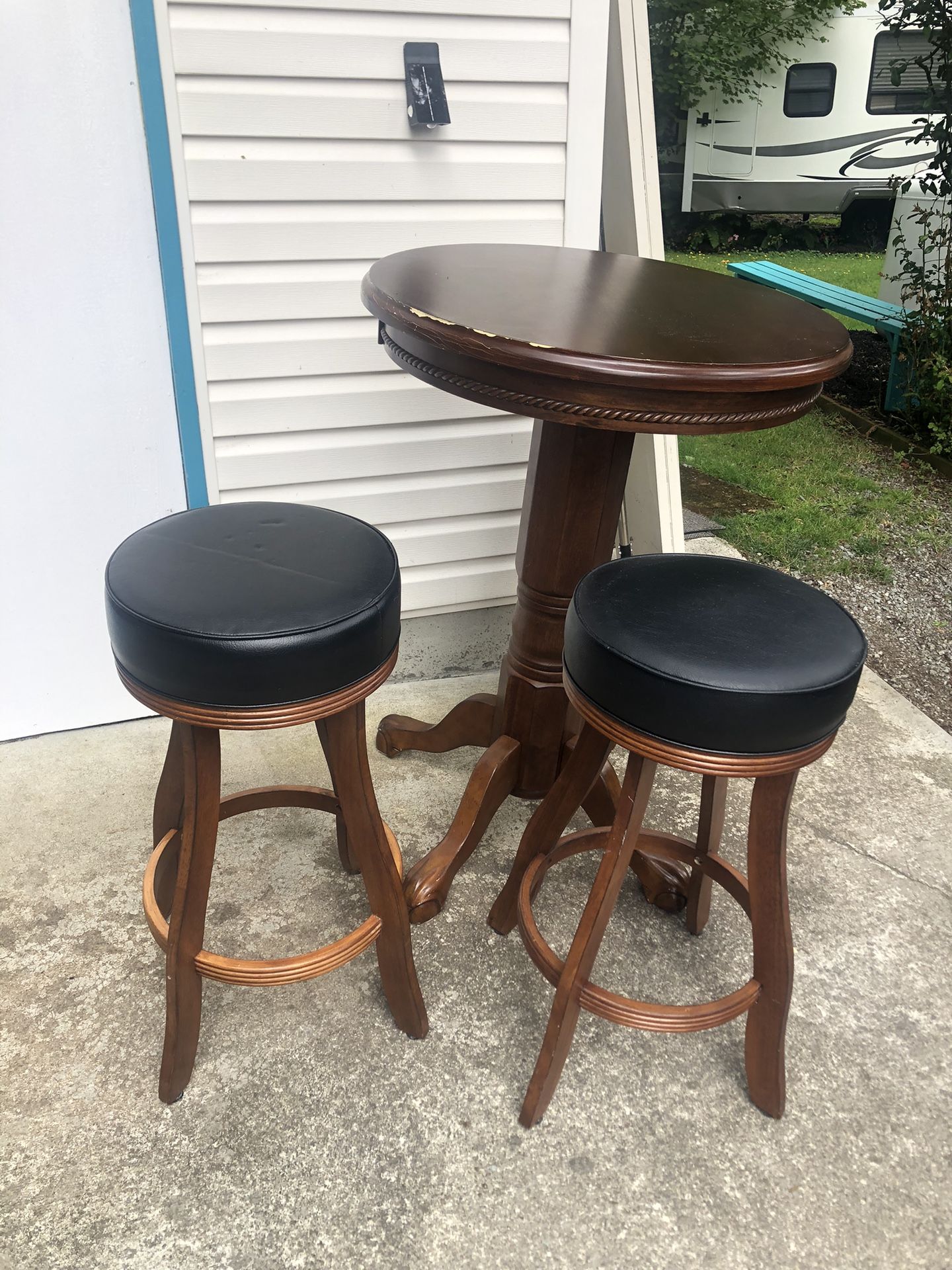 Bar table and two stools