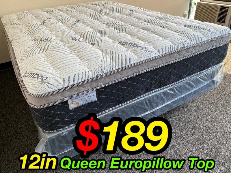 Queen Bamboo Plush Comfort Europillow Top 12inch Matres!!