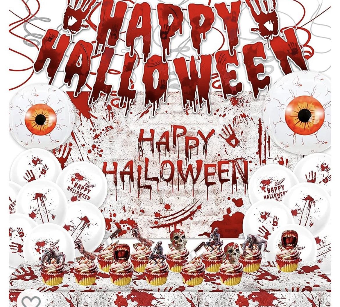 Scary Halloween Party Decorations - 74 Pcs Bloody Halloween Party Supplies Include Garland Banner,