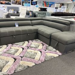 Gray Sleeper Sectional Couch W/ Storage Ottoman For Sale 