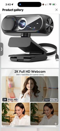 2K Webcam with Microphone, Noise Cancellation, Privacy Cover, Wide-Angle Lens, Auto Light Correction, Plug & Play USB Webcam for Laptop, Desktop, PC, 
