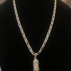 Brand New Sterling Silver Chain & Mother Mary Pendant w CZ - Stamped 925