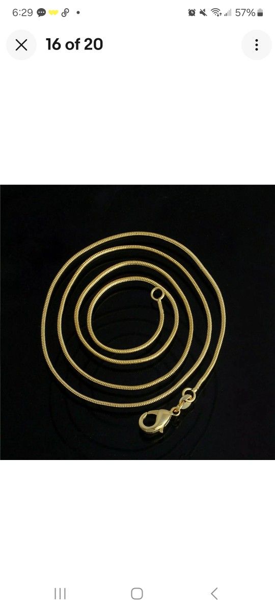 22" 18k Gold Over Sterling Silver 1mm Snake Chain Necklace