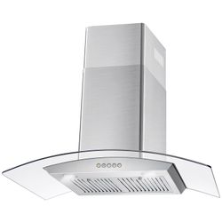New Open box 36" Stainless Steel Wall Mount Range Hood with Push Button Controls and Glass Canopy